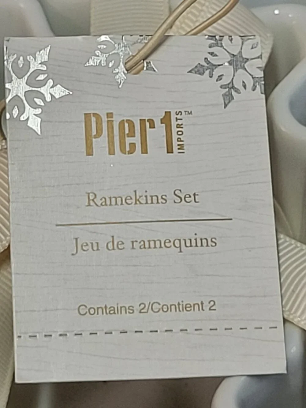 Pier 1 White Snowflake Nesting Ramekins - Set Of 2 NEW